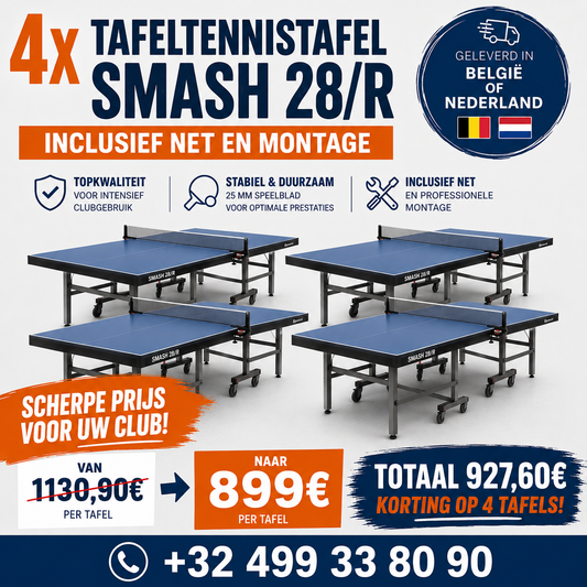 4x Tibhar Smash 28/R Blauw + NET + MONTAGE + GRATIS LEVERING